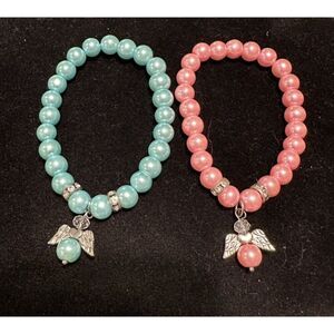 Pink Blue Glass Bead Stretch Bracelet Baby Shower Reveal Protective Boy Girl